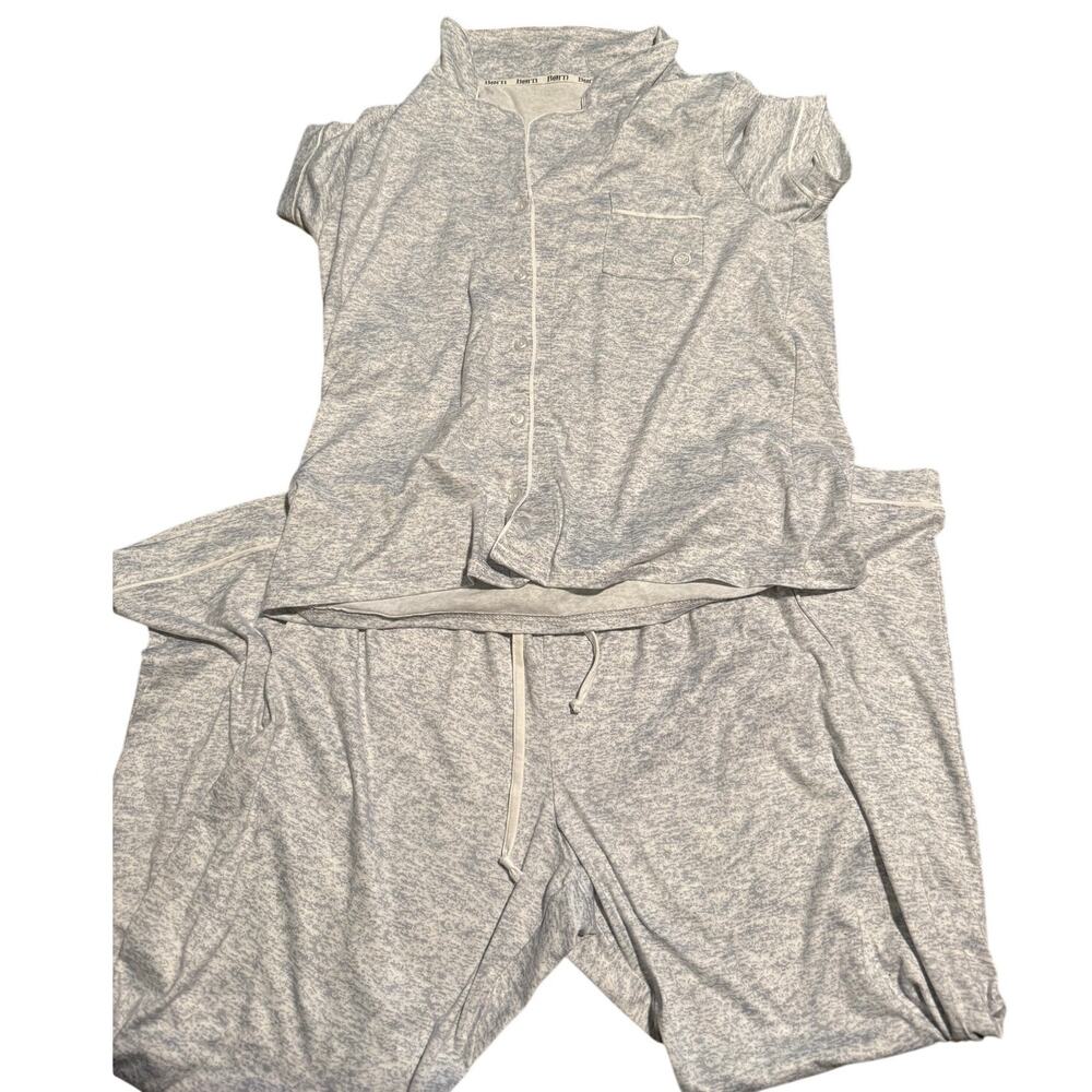 Born Heather Gray Pajama Lounge Set, Soft Knit Button Front, Women's Medium